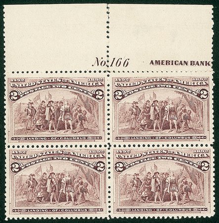 OLTREMARE - Stati Uniti - 1893 - 2 cent Colombo - quartina bordo foglio...