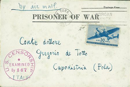 OLTREMARE - Prigionieri di Guerra - aerogramma da New York a Capodistria del...
