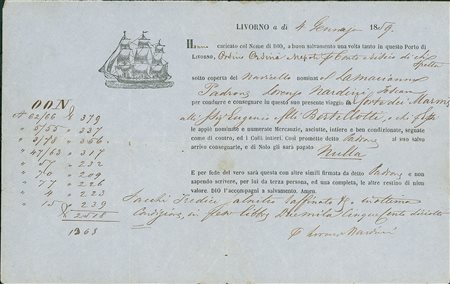 PREFILATELICHE-FRANCHIGIE-DOCUMENTI - Polizza di Carico da Livorno a Forte...