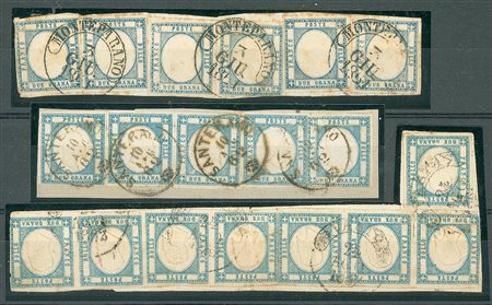 LOTTI VOLUMINOSI - NAPOLI - 1861 - 2 grana - tre frammenti con affrancature...