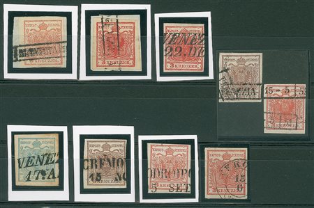 LOTTI VOLUMINOSI - AUSTRIA - Prima Emissione - 9 pezzi usati nel Lombardo...