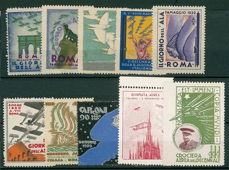 LOTTI VOLUMINOSI - ERINNOFILI - Aviazione - 10 vignette su cartoncino a...