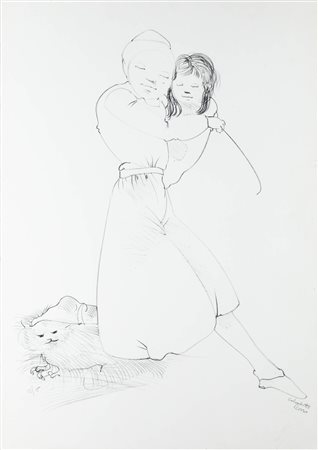 ENRICO COLOMBOTTO ROSSO<BR>Torino 1925 - 2013 Casale Monferrato (AL)<BR>"Due figure con gatto"