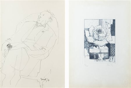 FERNANDO EANDI<BR>Torino 1926 - 2018<BR>a) "Vaso con rosa"<BR>b) "Figura" 1965