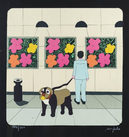 UGO NESPOLO<BR>Mosso Santa Maria (VC) 1941<BR>"Visita alla mostra di Warhol"