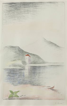 CARLO CARRA'<BR>Quargnento (AL) 1881 - 1966 Milano<BR>"Paesaggio di lago o Lago lombardo" 1944
