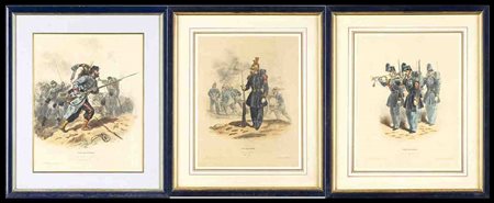 ITALIA, Regno
Lotto di tre litografie raffiguranti i vari tipi militari