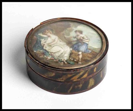 

Scatola tonda decorata con scena bucolica