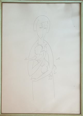 Losi Cinello (Piacenza 1928-1982) Maternità 1953 penna su carta cm.70x49...