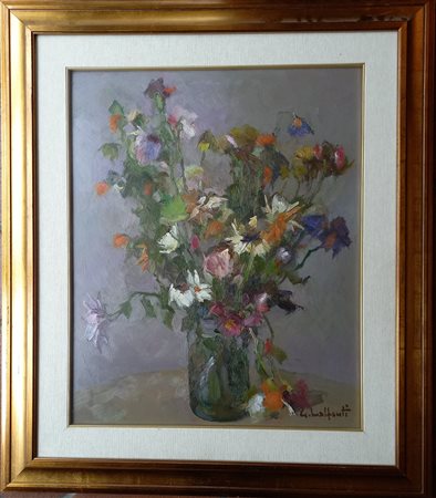 Malfanti Giacomo (Monticelli d'Ongina 1907-1998) Vaso di fiori olio su...