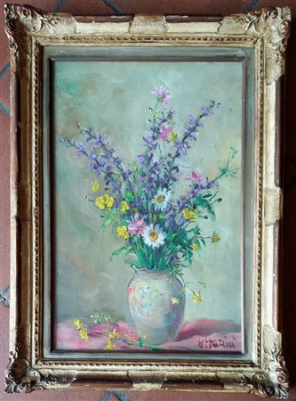 Graziani Alfio (Roncoferraro 1900-1981) Vaso di fiori olio su tela cm.60x40...