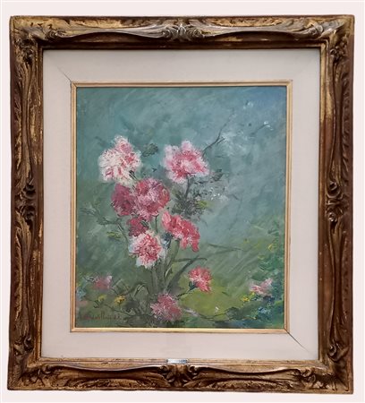 Sidoli Plinio (Piacenza 1921-2000) Vaso di fiori olio su tela applicata su...