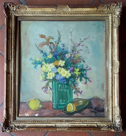 Graziani Alfio (Roncoferraro 1900-1981) Vaso di fiori olio su tavola cm.55x50...