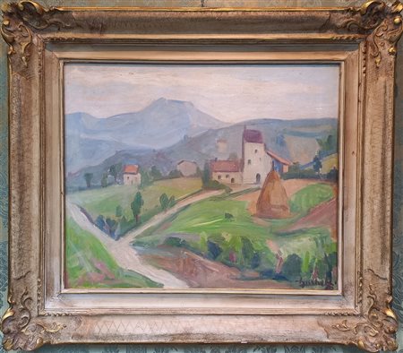 Ricchetti Luciano (Piacenza 1897-1977) Paesaggio 1960 olio su tela cm.50x60...