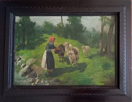 Soressi Alfredo (Piacenza 1897-1982) Pastorella con pecore olio su tela...