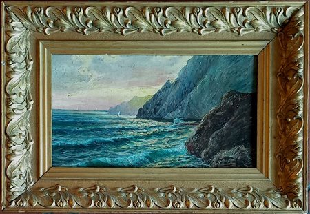 Giordano Felice (Napoli 1880-1964) Paesaggio marino olio su cartone cm.21x39...