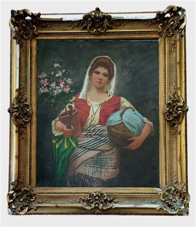 Brancaccio Carlo (Napoli 1861-1920) Ragazza con cesta olio su tela cm.65x54...