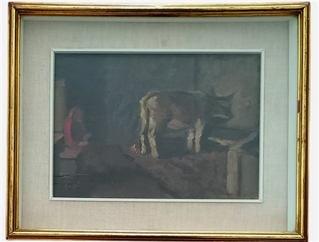 Groppi Enrico (Codogno 1911-1972) Nella stalla olio su tavoletta cm.21x30...