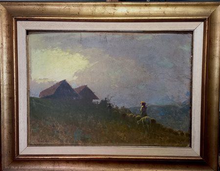 Giacobbi Ernesto (Mortizza 1891-1964) Paesaggio con pastorella olio su...