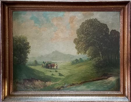 Prinzl Walter (Vienna 1891-1937) Raccolta del fieno olio su tela cm.80,5x60,5...