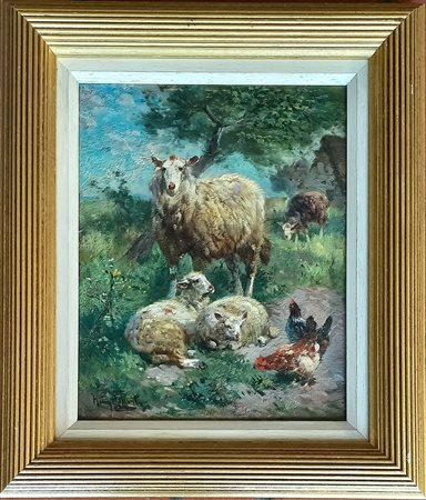 Schouten Henry (Batavia, Indonesia 1857-1927) Gregge olio su tavola cm.37x30...