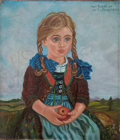 Karl Rickelt (Copia da) Bambina olio su cartone cm.27,5x23,8 firmato...
