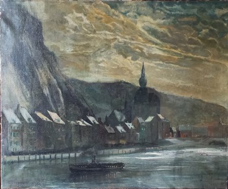 Ottevaere Henri (Belgio 1870-1944) Marina 1936 olio su tela cm.89x107 firmato...