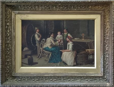 Anonimo Scena d'interno olio su tela cm.25x38,5 reca la scritta "W MARIS 1844...