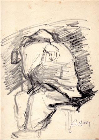 Murer Augusto (Falcade 1922-1985) Figura seduta inchiostro su carta...