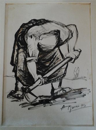 Murer Augusto (Falcade 1922-1985) Contadina 1953 inchiostro su carta cm.31x24...