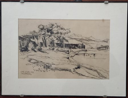 Fiedler Toni (Anton) (1825-1855) Veduta dell'Isola d'Elba 1937 matita su...