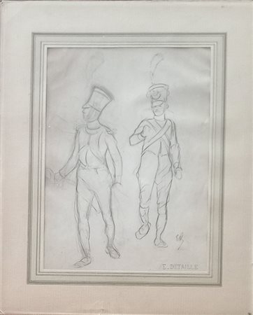 Detaille Edouard (Parigi 1848-1912) Studio di soldati in uniforme matita su...