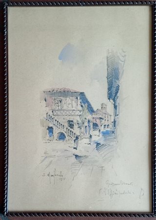 Manfredi S. Due acquerelli su carta raffiguranti scorci di Grazzano Visconti...
