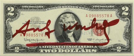 Andy Warhol (1928 - 1987) TWO DOLLARS BILL (Thomas Jefferson) intervento su...