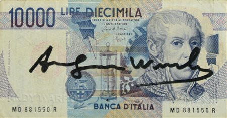 Andy Warhol (1928 - 1987) DIECIMILA LIRE pennafeltro su banconota, cm 7x13,5...