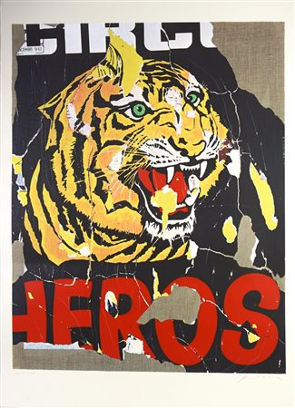 Mimmo Rotella (1918 - 2006) HEROES, 2002 serigrafia e decollage originale...