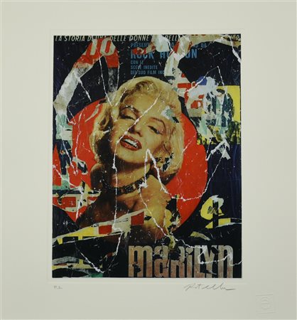 Mimmo Rotella (1918 - 2006) MARILYN, 2005 serigrafia e decollage, cm 37x35;...