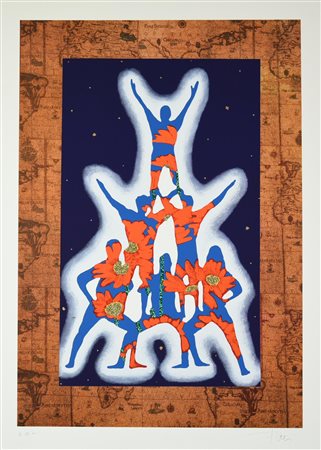 Stefano Pizzi (1955) ACROBATI serigrafia, cm 70x50; es. e.d'a. firma e tiratura
