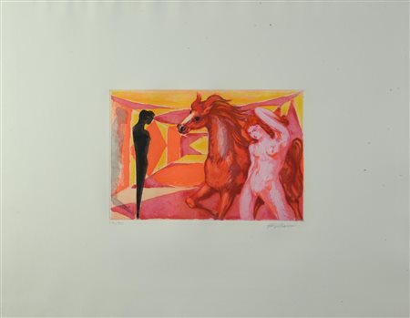 Aligi Sassu (1912 - 2000) PENTESILEA E L'OMBRA, 1985 acquaforte-acquatinta,...