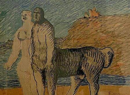 Salvatore Fiume (1915 - 1997) ISOLE DI STATUE CON CENTAURO litoserigrafia, cm...
