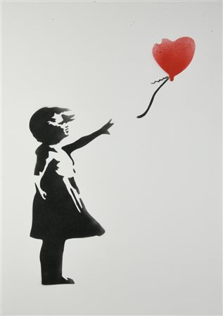 Banksy (1974) BALLOON GIRL spray stencil su tela, cm 70x50x4; es. 8/50 firma...