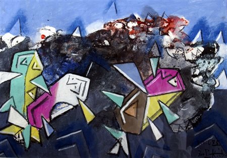 KODRA IBRAHIM (Tirana 1918 - Milano 2006) "Senza titolo" 1975 Tecnica mista...