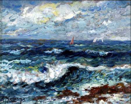 GONZAGA GIOVANFRANCESCO (Milano 1921 - Milano 2007) "Mareggiata a Capo Mele"...