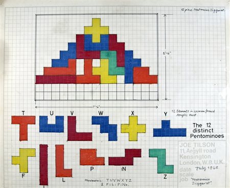 TILSON JOE (Londra 1928) "Pentomino Ziggurat" 1968 Pastelli su carta cm. H:...
