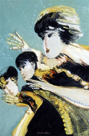 BRINDISI REMO (Roma 1918 - Lido di Spina 1996) "Maternità" anni '80 Olio su...