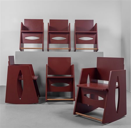 SEI POLTRONCINE BASCULANTI, anni '80. <br>Legno 