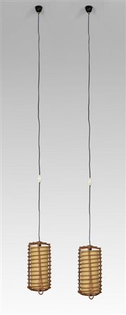 DUE LAMPADE A SOSPENSIONE, anni '60. <br>Giunco, 