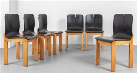 SEI SEDIE, anni '60. <br>Legno di frassino, 