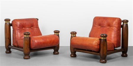 DUE POLTRONE, anni '60. <br>Legno tornito, 