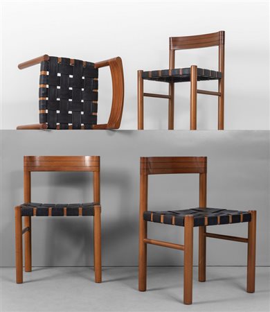 QUATTRO SEDIE, anni '70. <br>Legno di faggio, 